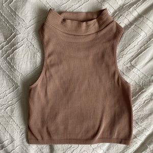 RIBBED PINK/TAN HIGH NECK TANK